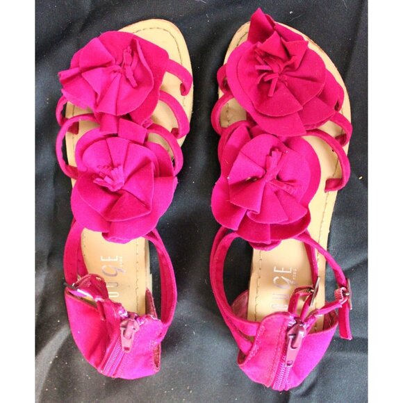 Rouge Kids Fuschia Strappy Sandals sz 3 Suede Flower Spring Summer Zipper Buckle - Picture 5 of 7